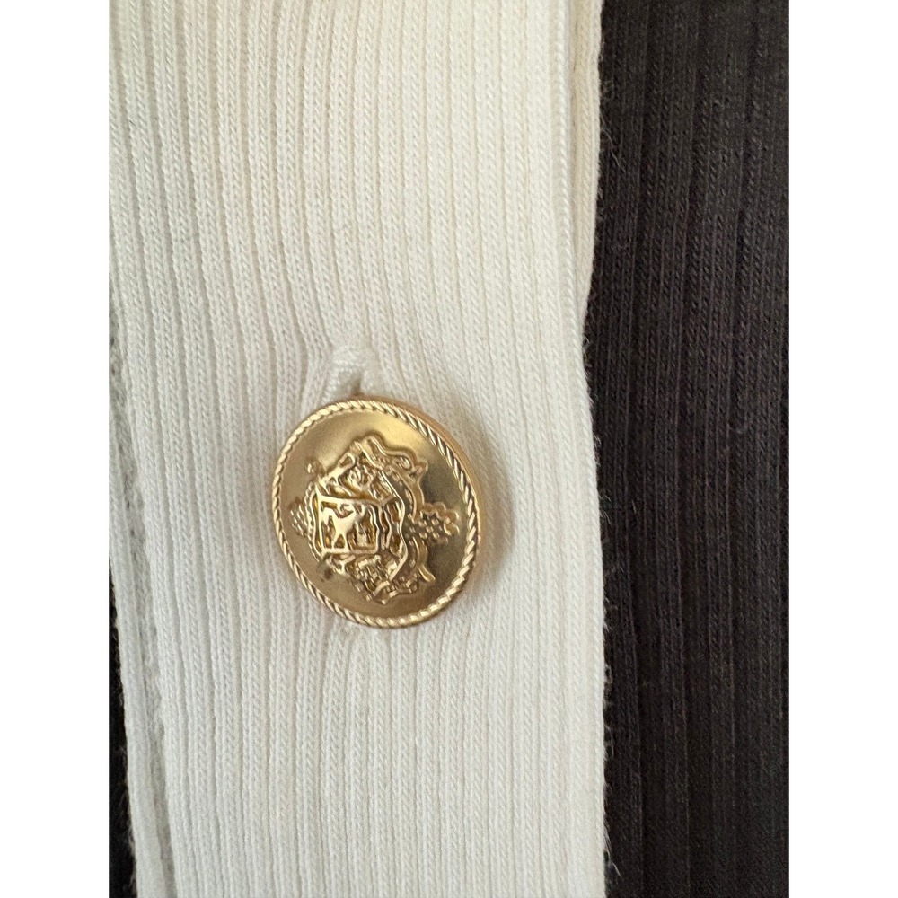 J.Crew Womens Ribbed Polo Shirt Black White Gold Crest Button Short Sleeve Med - Picture 8 of 10